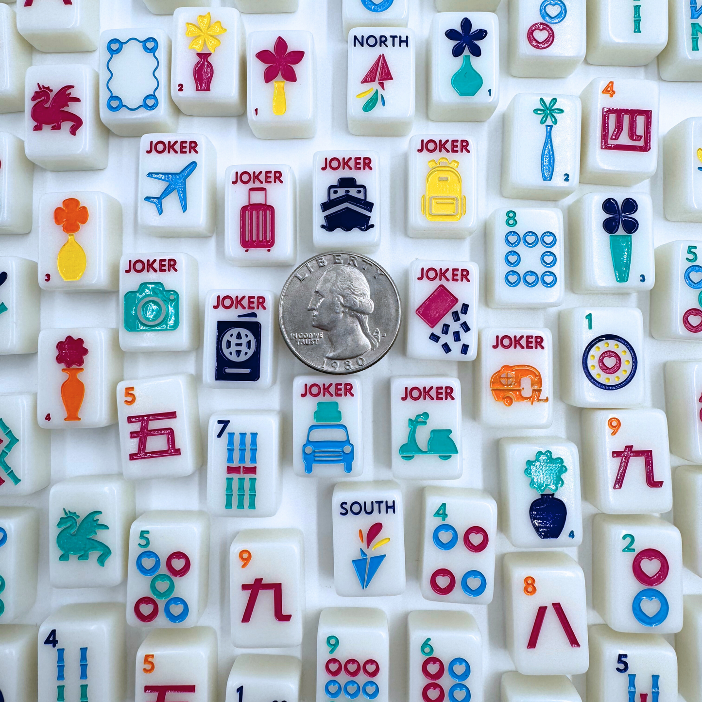 Mini Anywhere Series Mahjong Tiles for Travel MahJongg with Blue Bag Pink Box Green Tassel modern Tiny Tile set