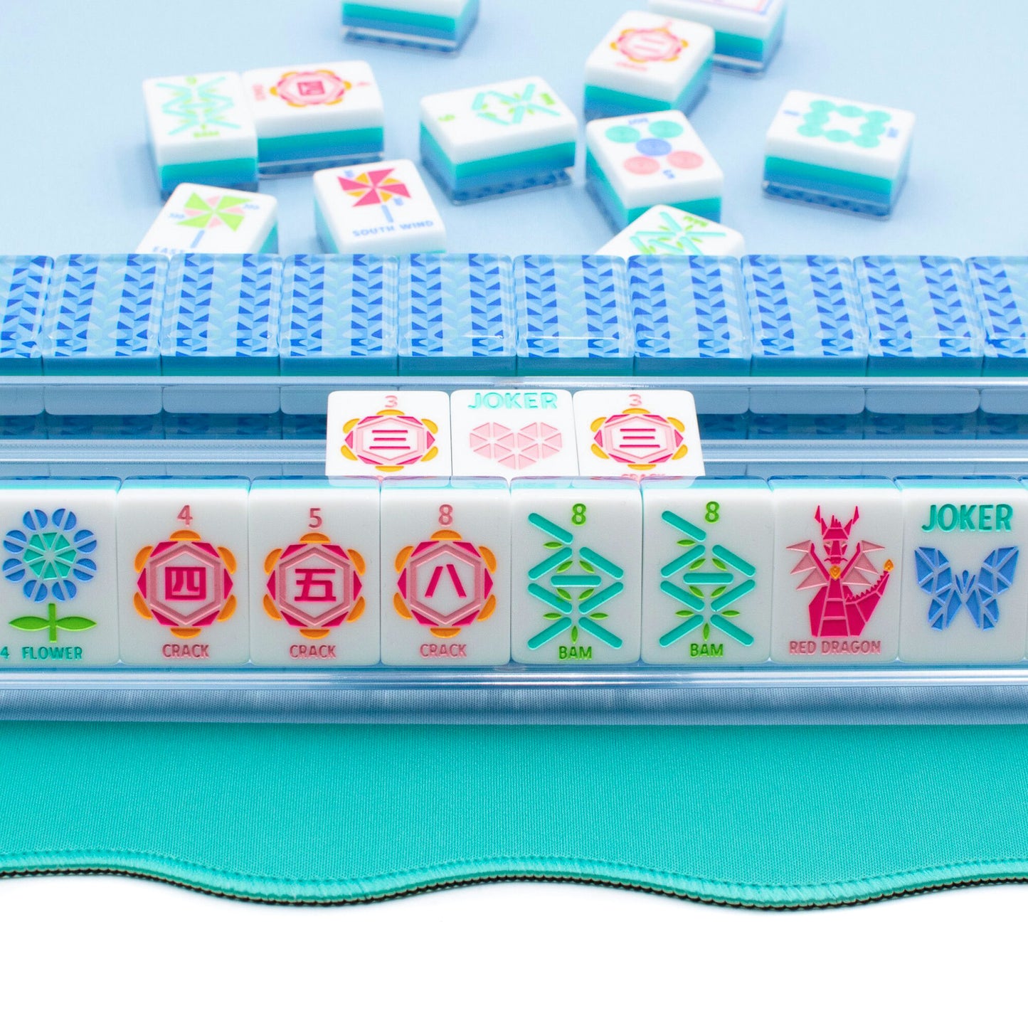 (BACK-ORDER) Crystal Prism Blue | Mahjong with Bold Angles and Vibrant Vibes | Clear Top with Colorful Pattern and Layers