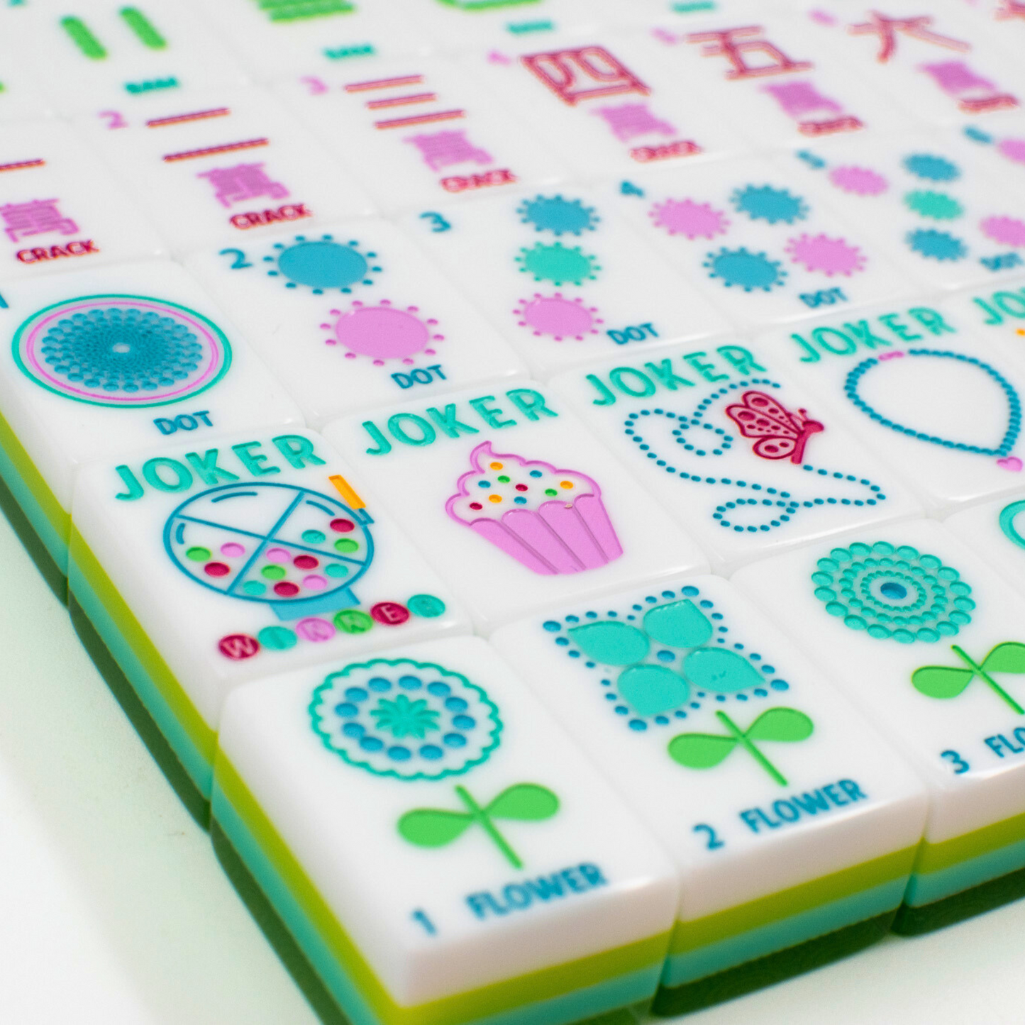 Crystal Confetti Citrus Green | Mahjong with a Sprinkle of Color and Joy | Clear Top with Colorful Pattern and Layers
