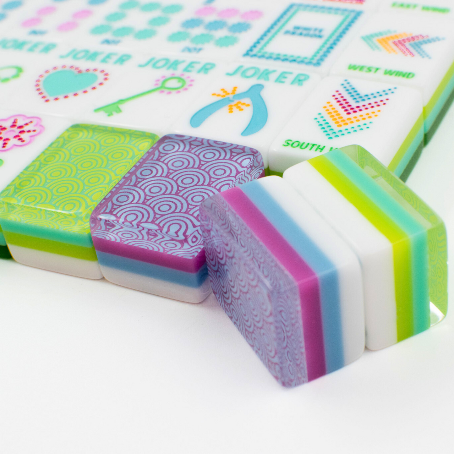 Crystal Confetti Citrus Green | Mahjong with a Sprinkle of Color and Joy | Clear Top with Colorful Pattern and Layers