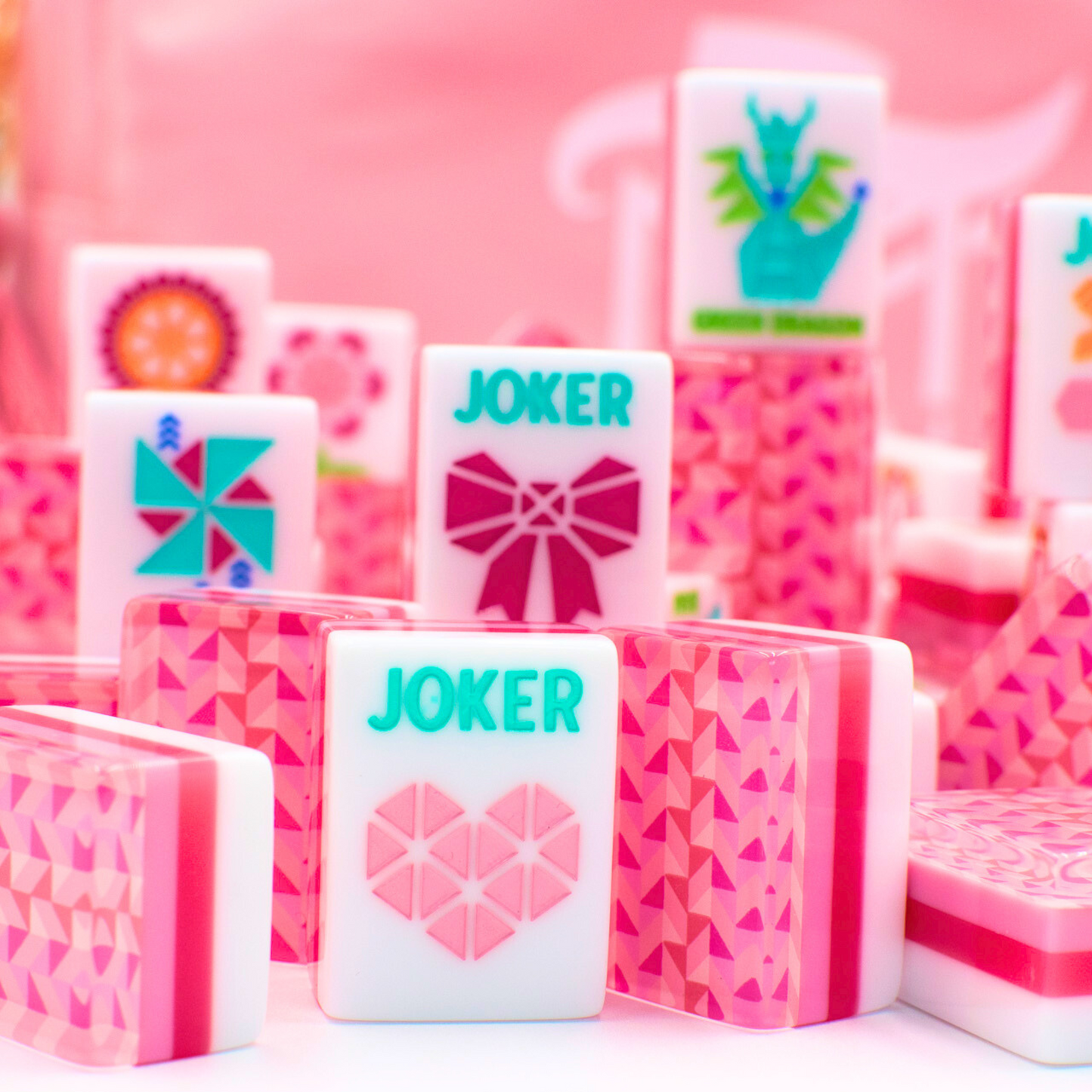 Crystal Prism Pink | Mahjong with Bold Angles and Vibrant Vibes | Clear Top with Colorful Pattern and Layers
