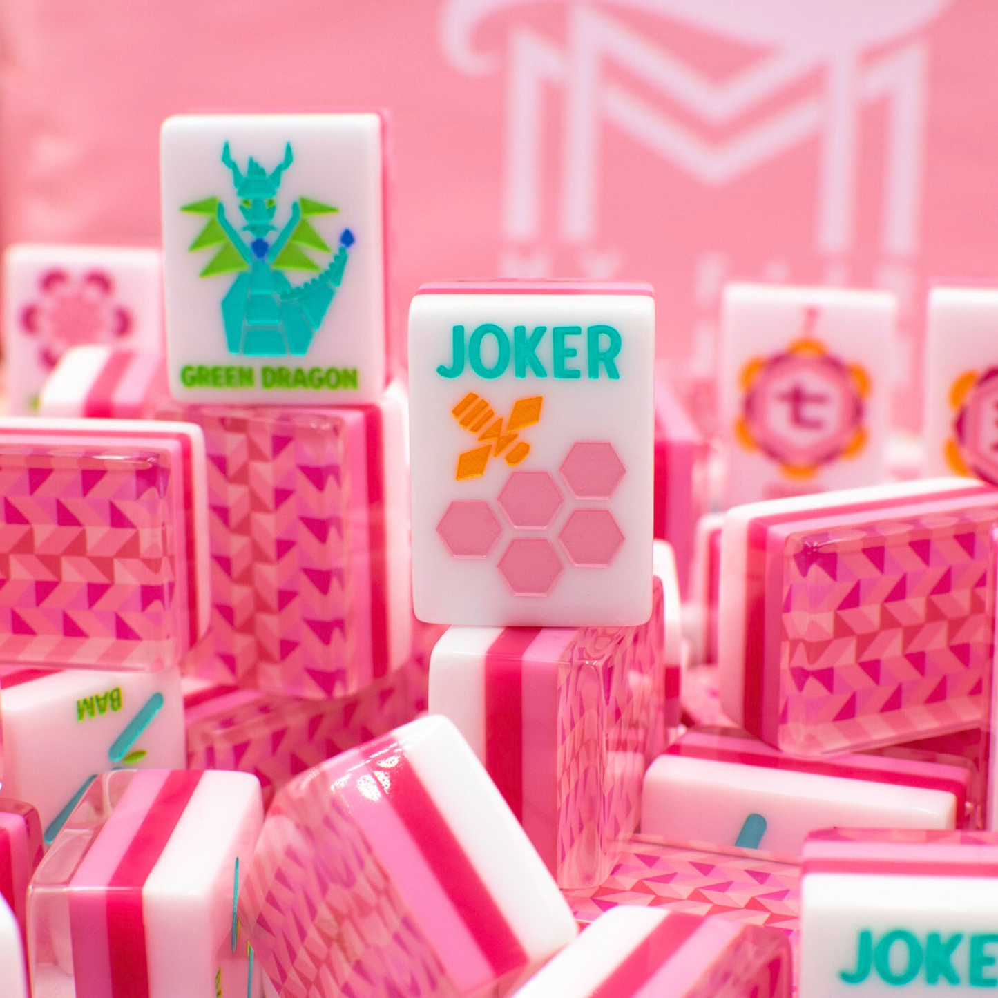 Crystal Prism Pink | Mahjong with Bold Angles and Vibrant Vibes | Clear Top with Colorful Pattern and Layers