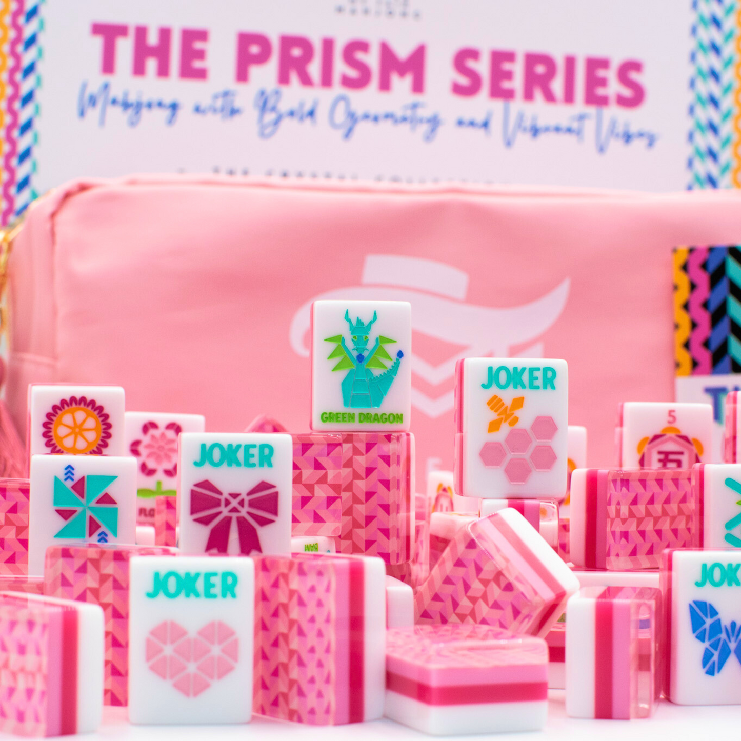 Crystal Prism Pink | Mahjong with Bold Angles and Vibrant Vibes | Clear Top with Colorful Pattern and Layers