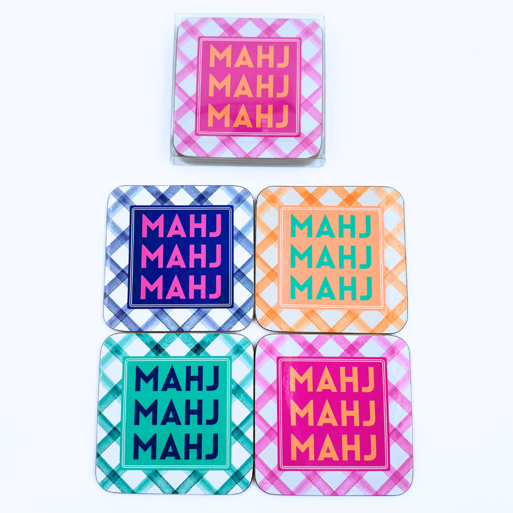Mahjong Coasters, 4 Set | Gift or Prize | Green, Pink, Blue, Orange