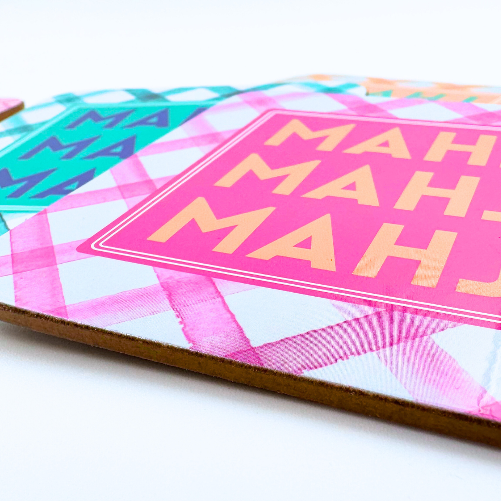 Mahjong Coasters, 4 Set | Gift or Prize | Green, Pink, Blue, Orange