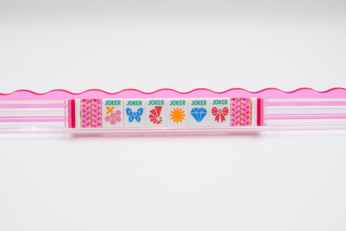 Crystal Prism Pink | Mahjong with Bold Angles and Vibrant Vibes | Clear Top with Colorful Pattern and Layers