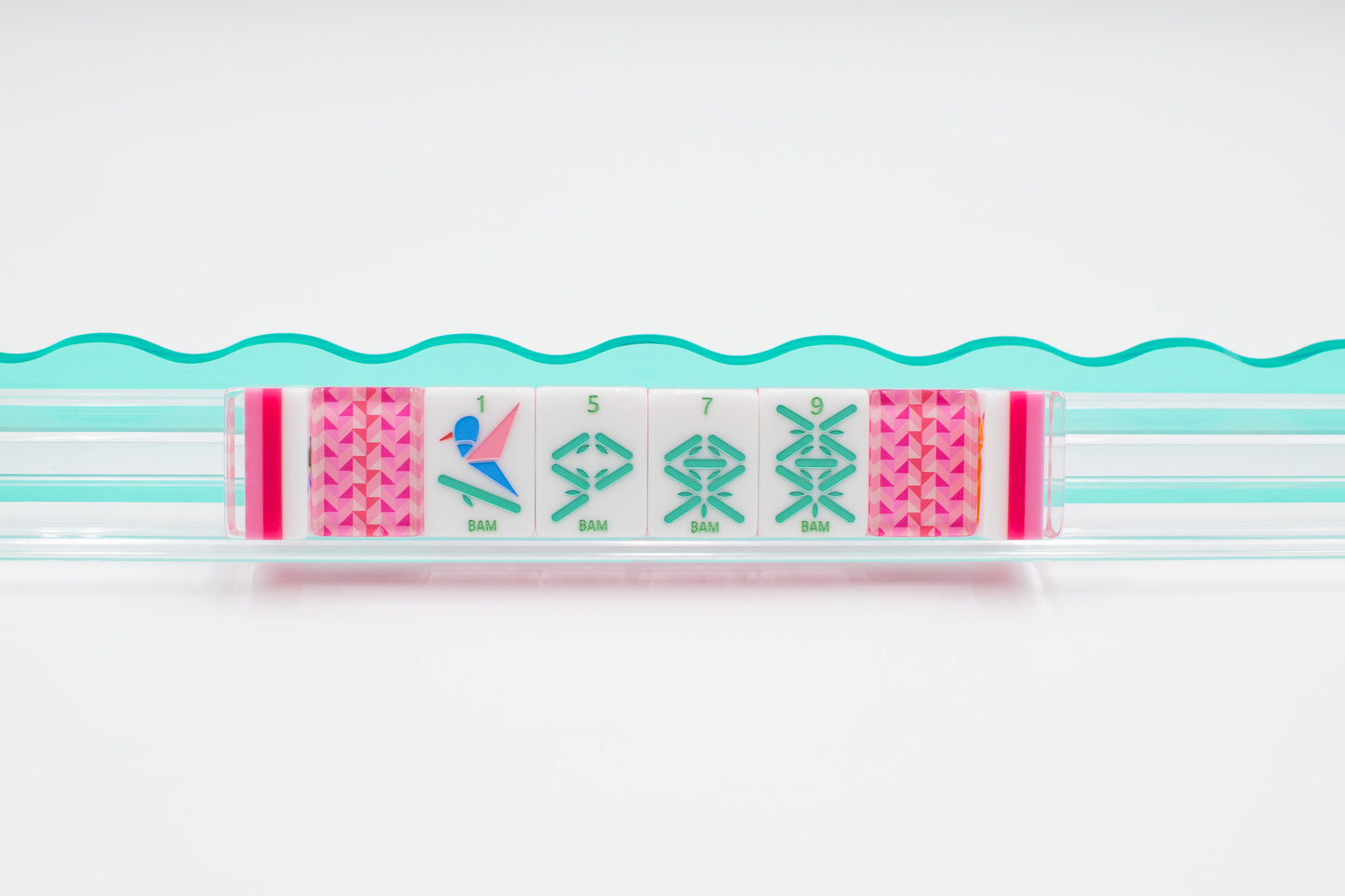 Crystal Prism Pink | Mahjong with Bold Angles and Vibrant Vibes | Clear Top with Colorful Pattern and Layers