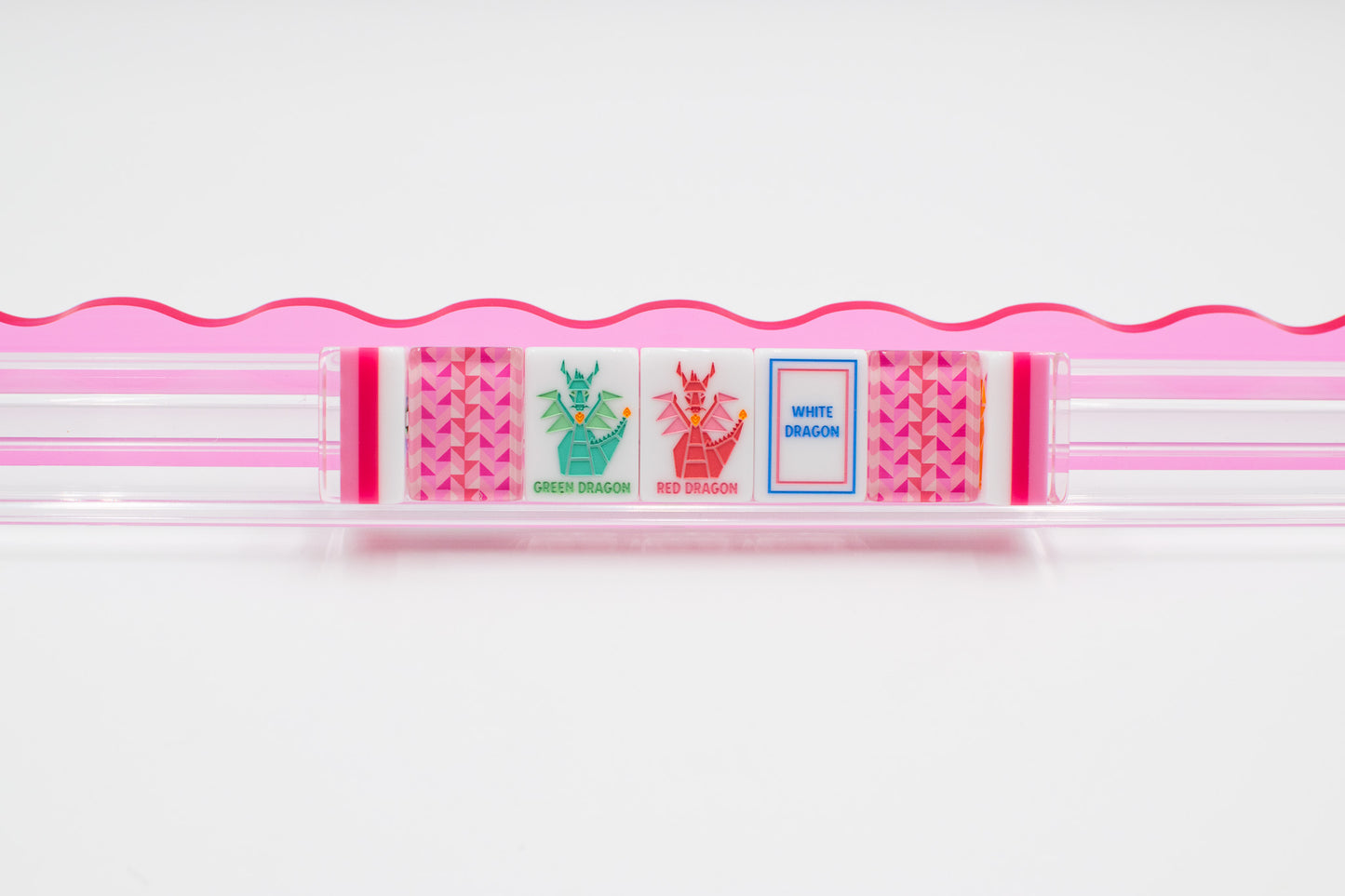 Crystal Prism Pink | Mahjong with Bold Angles and Vibrant Vibes | Clear Top with Colorful Pattern and Layers