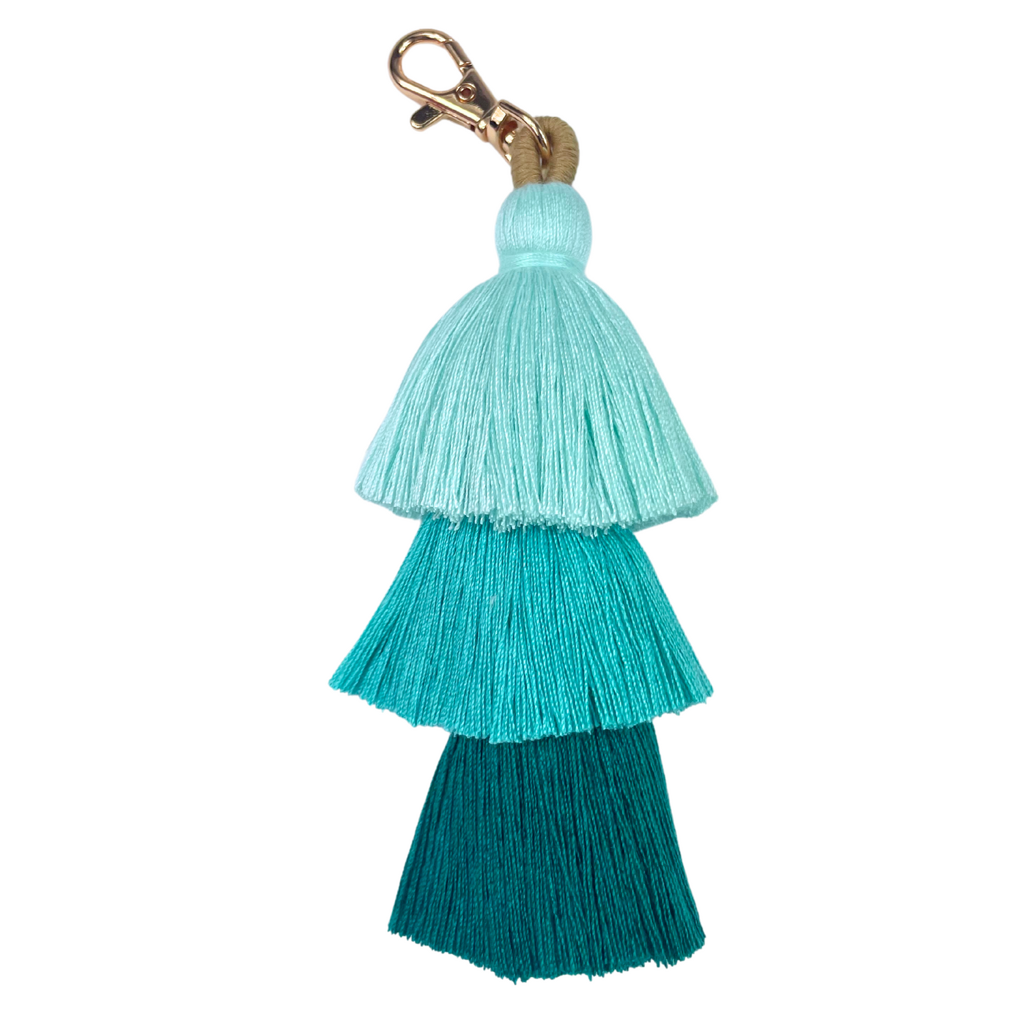 Green and Pink Tile Bag Tassle- Key Chain with Three shades of Green- Aqua, Turquoise, Teal Mahjong g Tile Carrying Bag Accessory