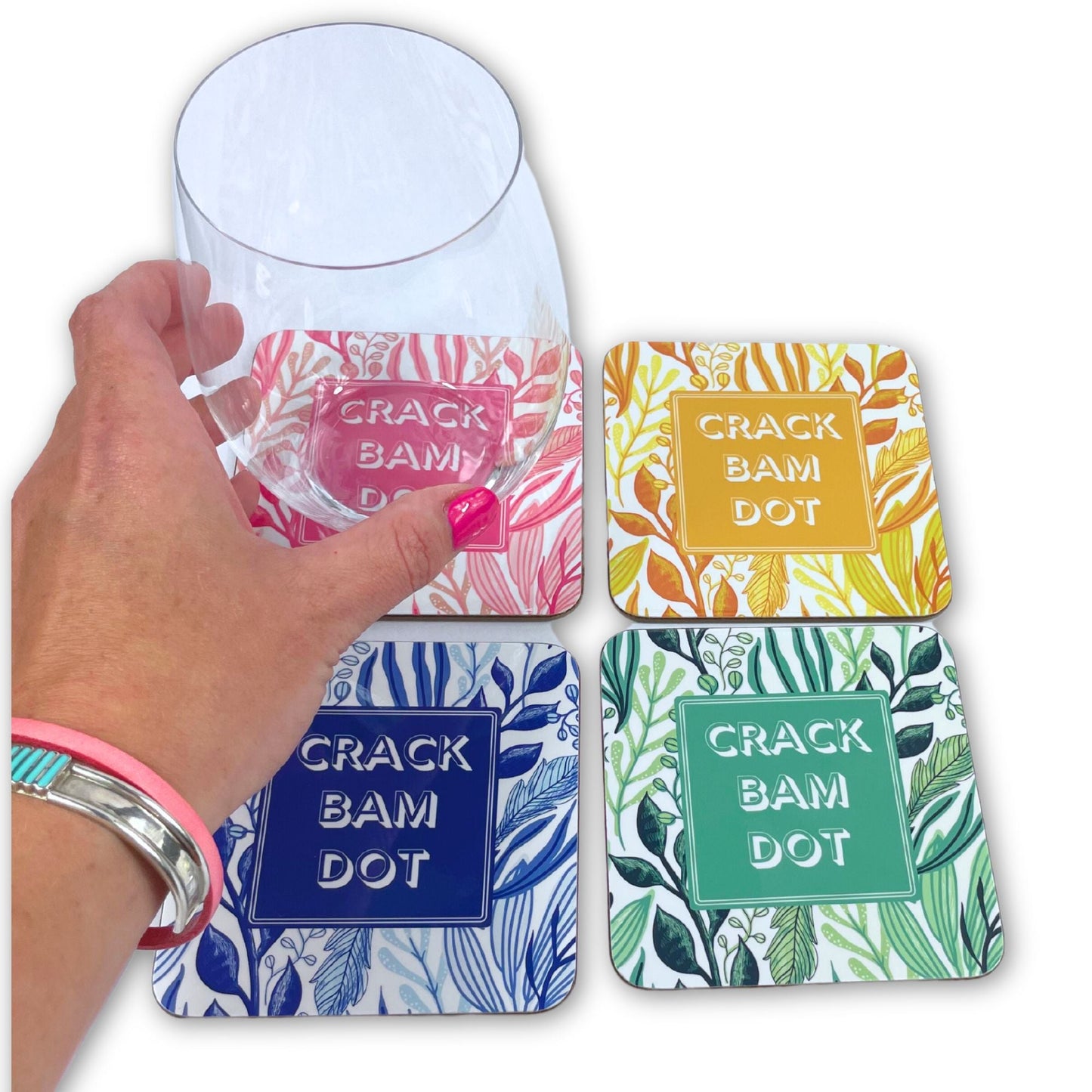 Mahjong Coasters Set of 4 - Mahjongg Gift for Mah-Jongg Players Games Tournaments or any occasion - Protect your Mah Jongg tiles table and mat from drinks and cups - Vibrant Colorful Blue Yellow Green Pink
