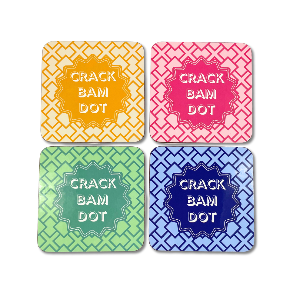 Mahjong Coasters Set of 4 - Mahjongg Gift for Mah-Jongg Players Games Tournaments or any occasion - Protect your Mah Jongg tiles table and mat from drinks and cups - Vibrant Colorful Blue Yellow Green Pink