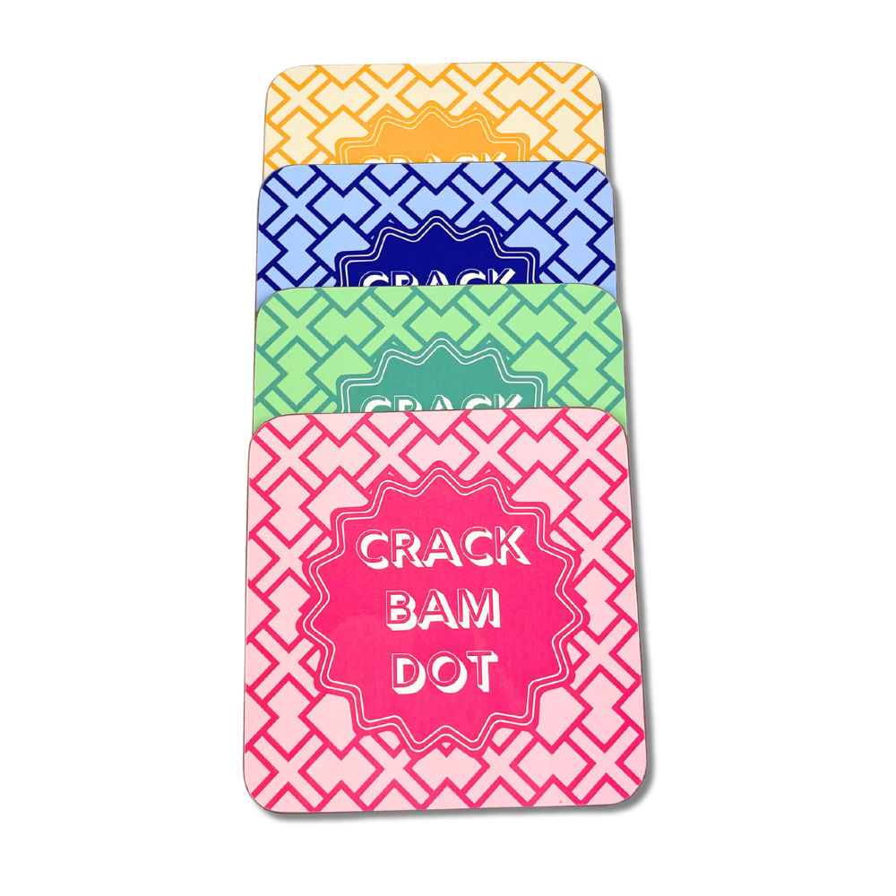 Mahjong Coasters Set of 4 - Mahjongg Gift for Mah-Jongg Players Games Tournaments or any occasion - Protect your Mah Jongg tiles table and mat from drinks and cups - Vibrant Colorful Blue Yellow Green Pink