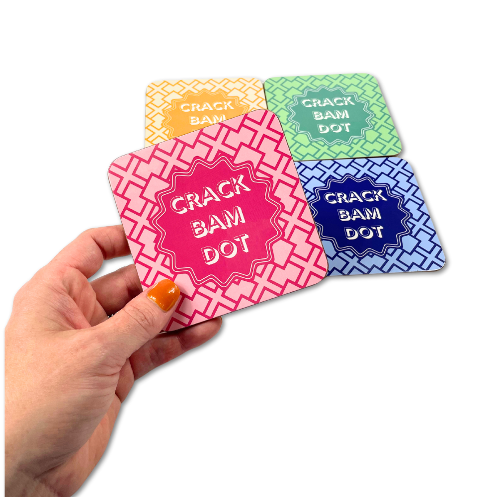 Mahjong Coasters Set of 4 - Mahjongg Gift for Mah-Jongg Players Games Tournaments or any occasion - Protect your Mah Jongg tiles table and mat from drinks and cups - Vibrant Colorful Blue Yellow Green Pink
