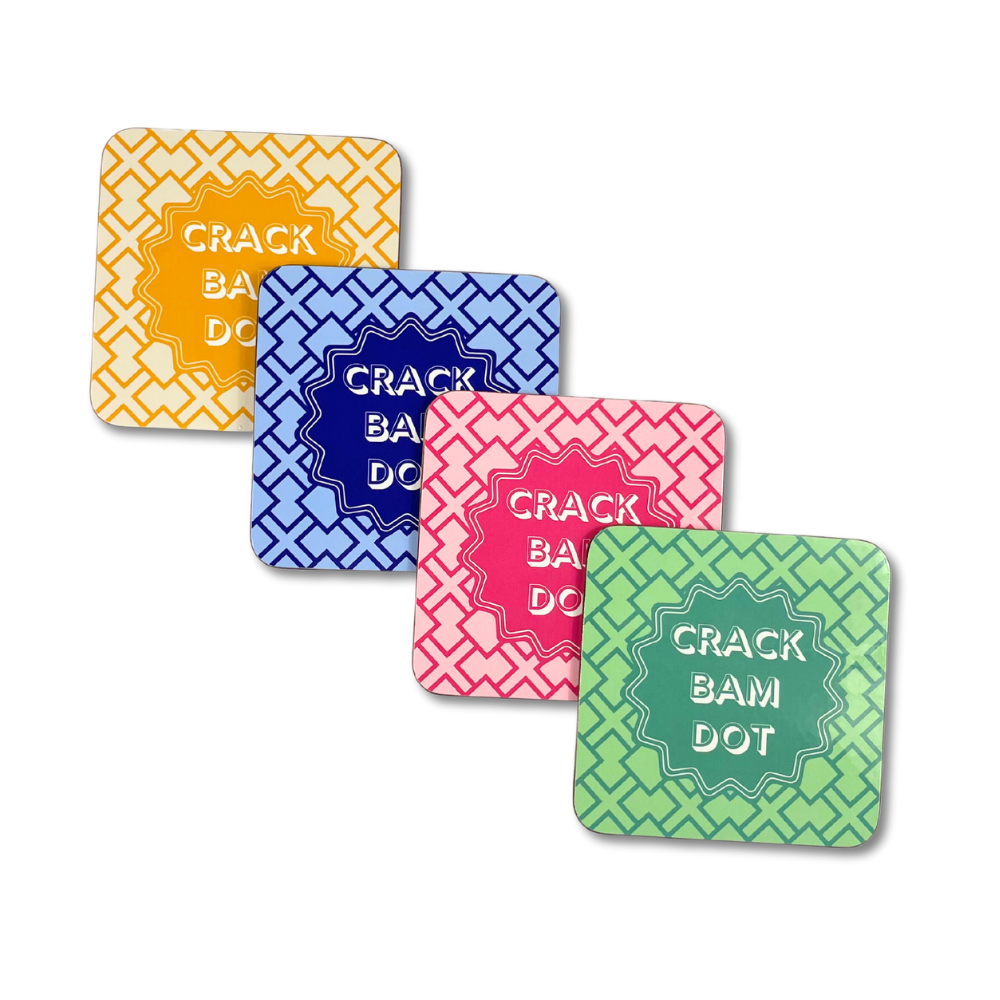 Mahjong Coasters Set of 4 - Mahjongg Gift for Mah-Jongg Players Games Tournaments or any occasion - Protect your Mah Jongg tiles table and mat from drinks and cups - Vibrant Colorful Blue Yellow Green Pink
