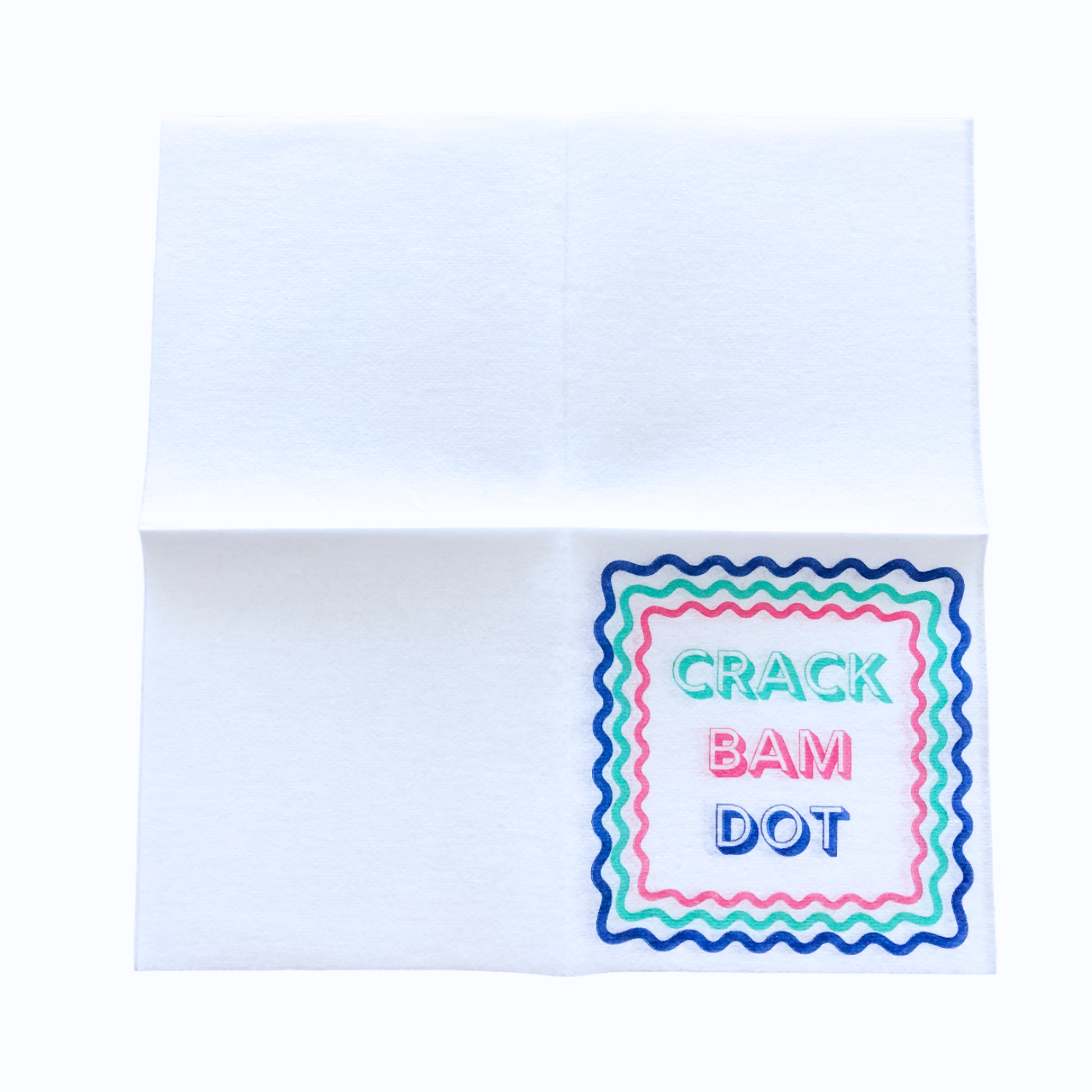Colorful Unique Mahjong cocktail napkins- set of 50- with pink green and blue words Crack Bam Dot - airlaid technology - luxury eco friendly disposable napkins for Mah Jongg parties tournaments game night or mahjongg gift.