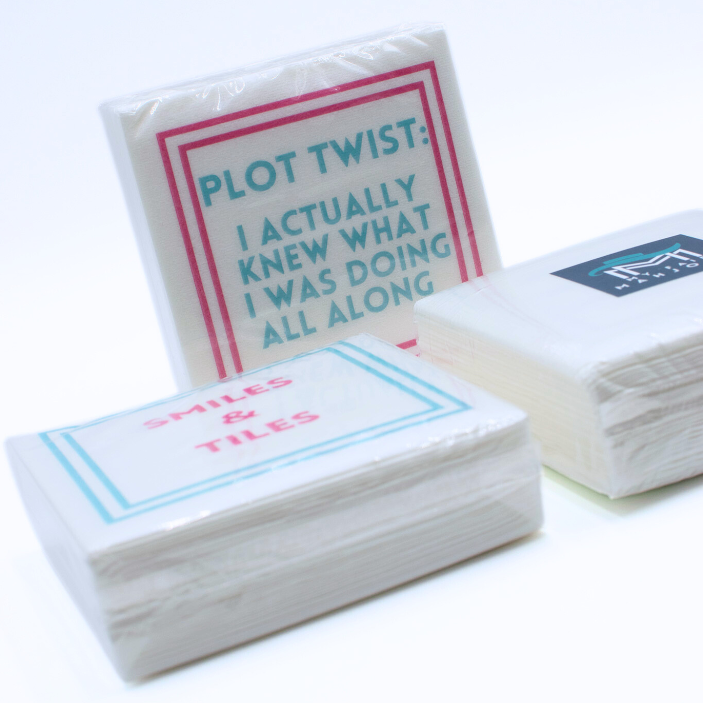 Mahjong Cocktail Napkins | 5'' x 5'' folded Mahjongg Luxury, Linen-Feel, Disposable Drink Napkins| Eco-Friendly, Super Absorbent