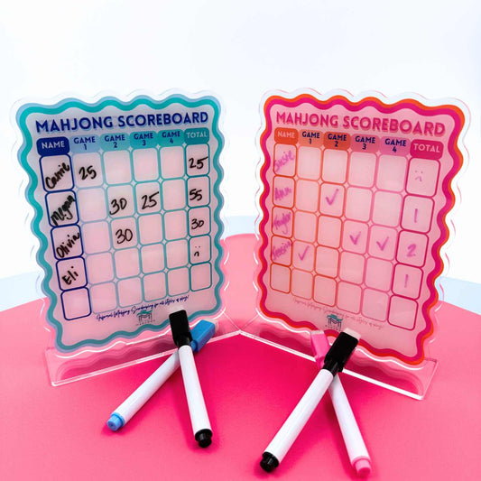 Mahjong Scoreboard to keep score tally coins quarters points for mah jongg pink orange blue green options dry erase (3)