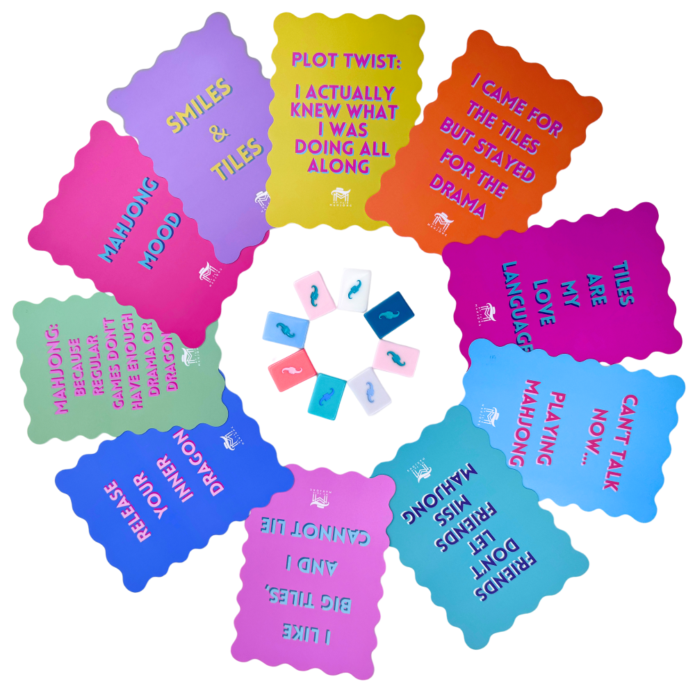 MAHJONG SHUFFLE CARD | Scalloped Edges & Bright Colors | Sized to Store with Mahjong League Cards