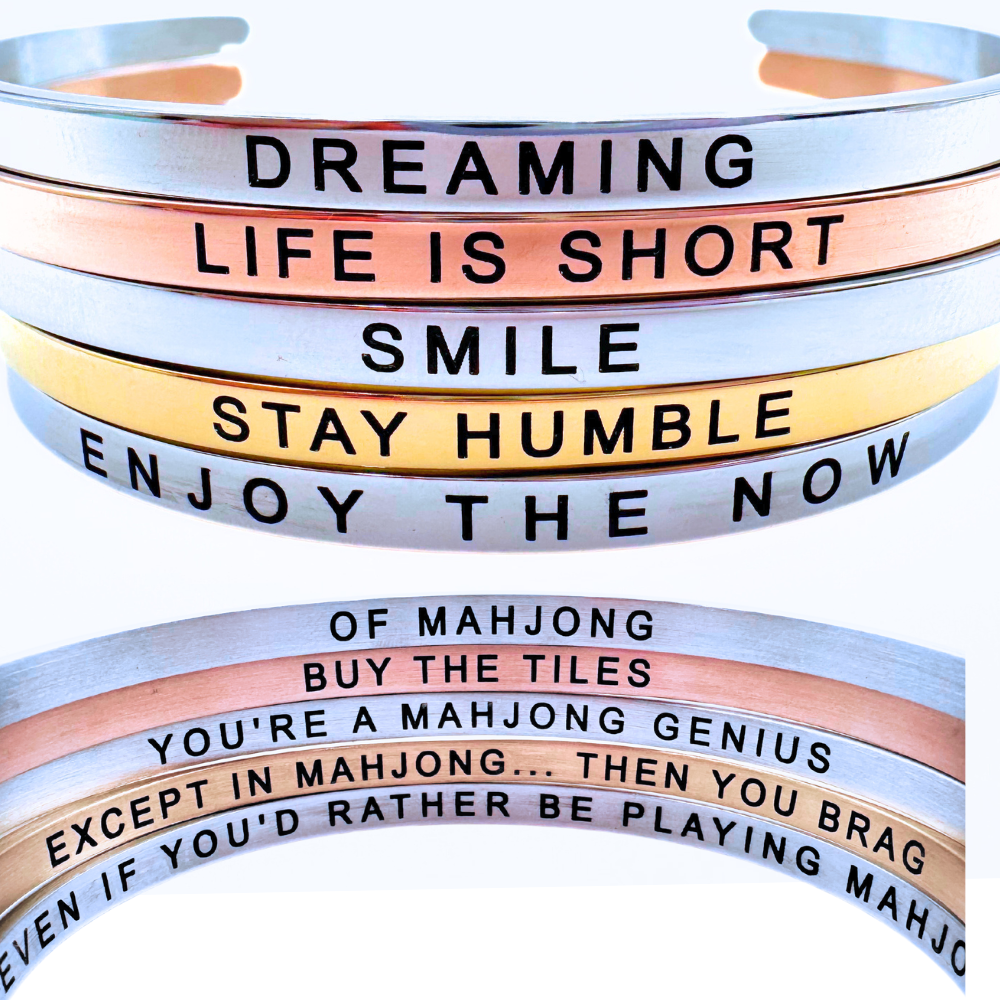 MAHJONG BRACELET with SECRET MESSAGE | Gold, Rose Gold and Silver Bangle | A Gift that will Get Smiles!