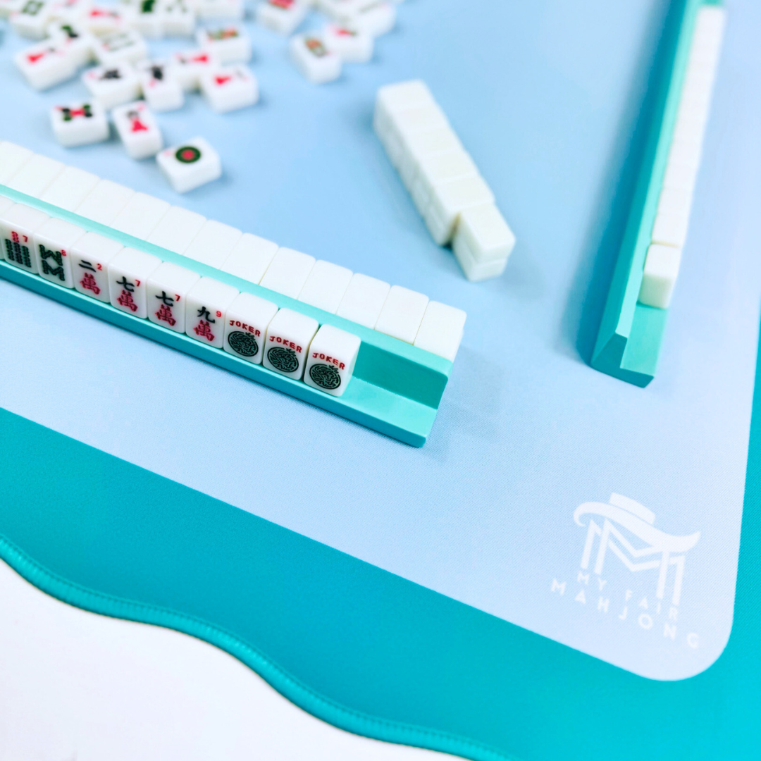 Mahjong Mat with Scalloped Edge in 4 bright color combinations Pink Blue Turquoise Green Orange- Mahjongg Mat Mini Travel Tile Sets