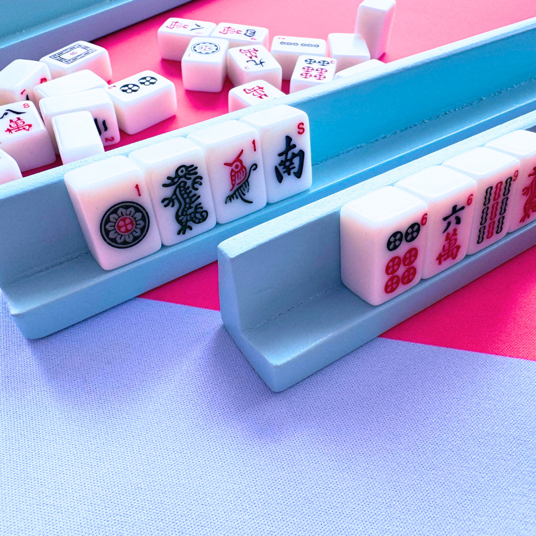 Mahjong Mat with Scalloped Edge in 4 bright color combinations Pink Blue Turquoise Green Orange- Mahjongg Mat Mini Travel Tile Sets