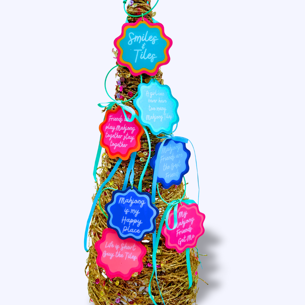 Ornament Keychain Bag Tag Gift Holiday or Mah Jongg Hostess Present Mahjong with Scalloped edges and Bright Colors (2)