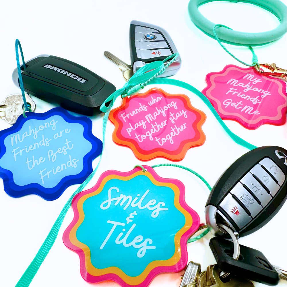 Ornament Keychain Bag Tag Gift Holiday or Mah Jongg Hostess Present Mahjong with Scalloped edges and Bright Colors (2)