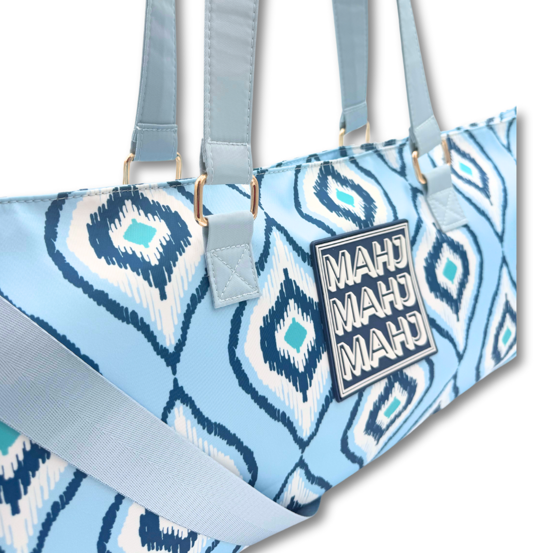 Premium Tote Blue Pink Green for Mahjong and Mahjongg Games Holds Racks Mats Tile Sets and all Cards and Accessories