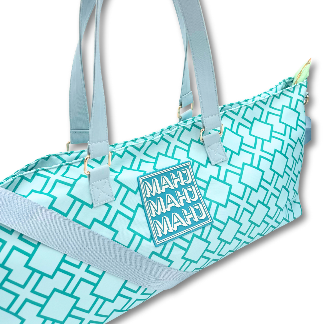 Premium Tote Blue Pink Green for Mahjong and Mahjongg Games Holds Racks Mats Tile Sets and all Cards and Accessories