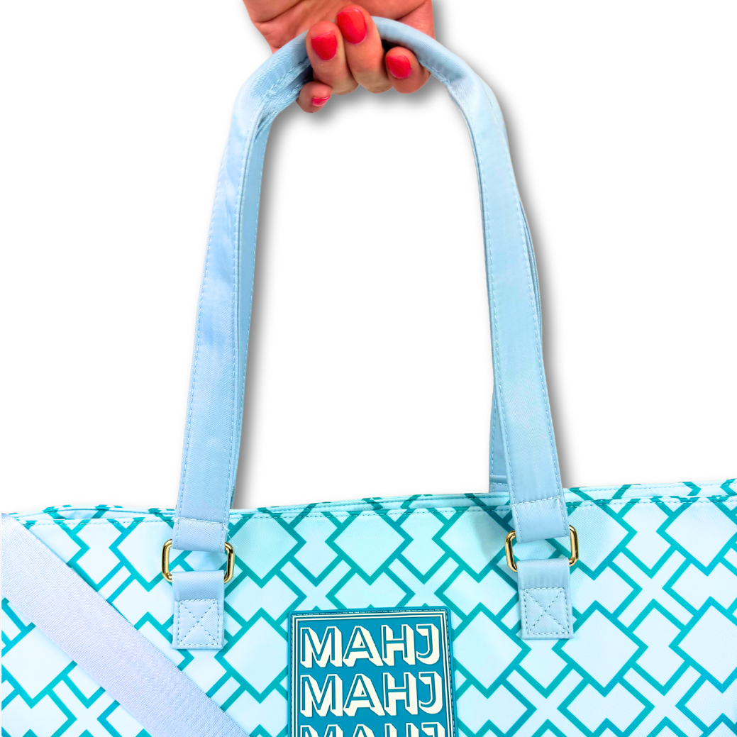 Premium Tote Blue Pink Green for Mahjong and Mahjongg Games Holds Racks Mats Tile Sets and all Cards and Accessories