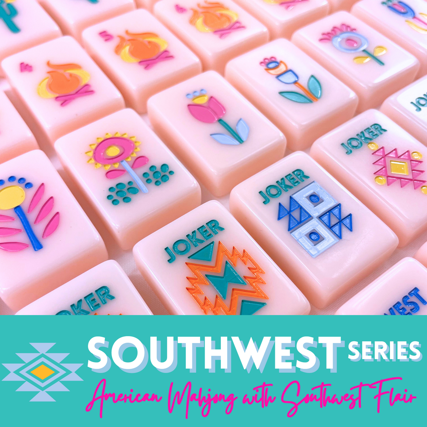 Southwest Mahjong for Mah Jongg Games - Colorful Modern Tile Set with Bright Colors and designs for fun Mahj Crack Bam Dot