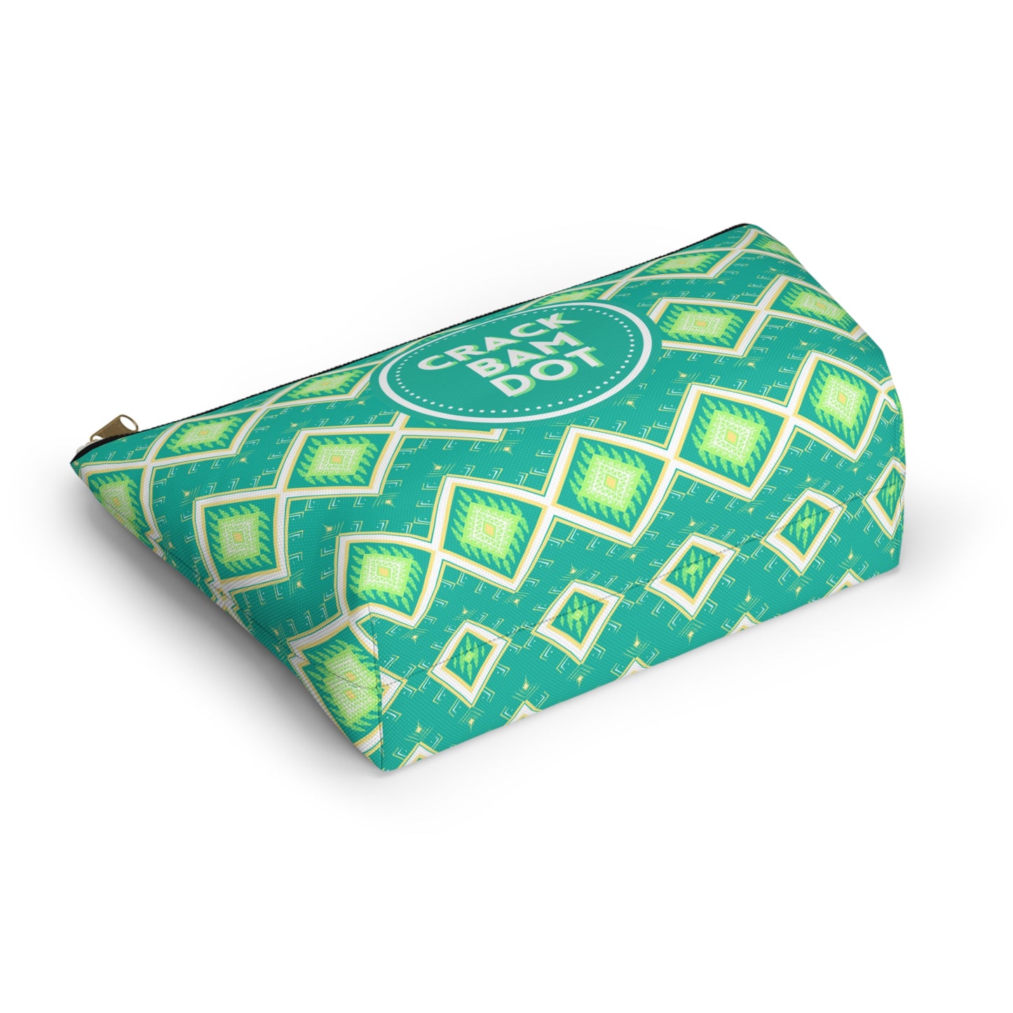 Mahjong Tile & Accessory Bag (T-bottom). Unique Colorful Mahjongg Accessory Pouch Large Enough for Tile Sets. Light Green Tribal Pattern.