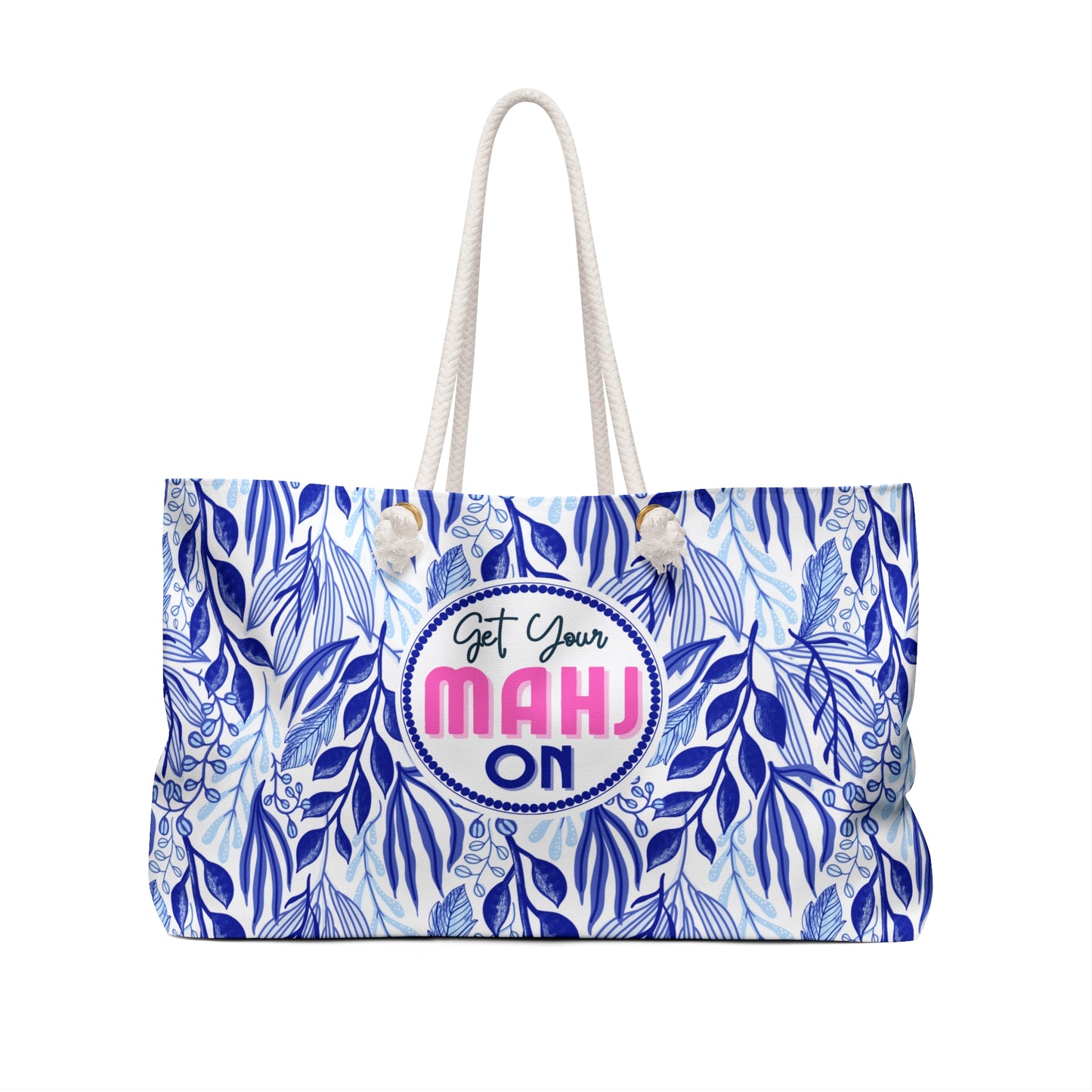Mahjong Tote Bag. Oversize Carrying Bag to Hold Your Mahjongg Tiles, Mah Jongg Accessories and More. Blue Nature Pattern.