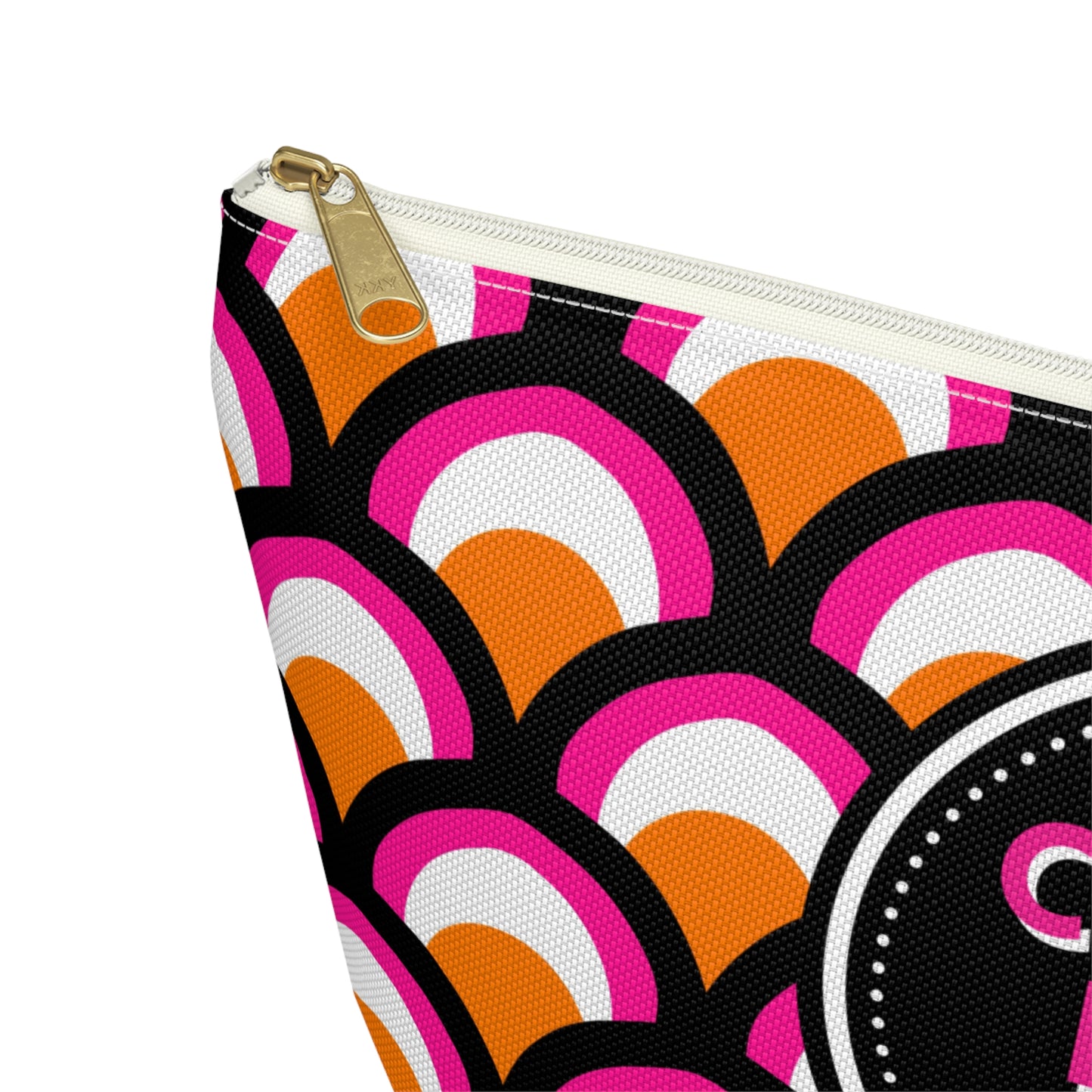 Mahjong Tile & Accessory Bag (T-bottom). Unique Colorful Mahjongg Accessory Pouch Large Enough for Tile Sets. Pink and Orange Pattern.