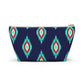 Mahjong Tile & Accessory Bag (T-bottom). Unique Colorful Mahjongg Accessory Pouch Large Enough for Tile Sets. Navy and Red IKAT Pattern.