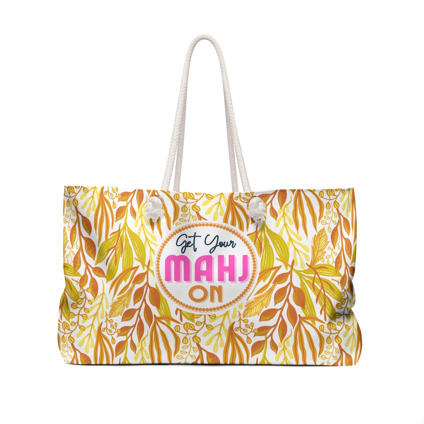 Mahjong Tote Bag. Oversize Carrying Bag to Hold Your Mahjongg Tiles, Mah Jongg Accessories and More. Yellow Nature Pattern.