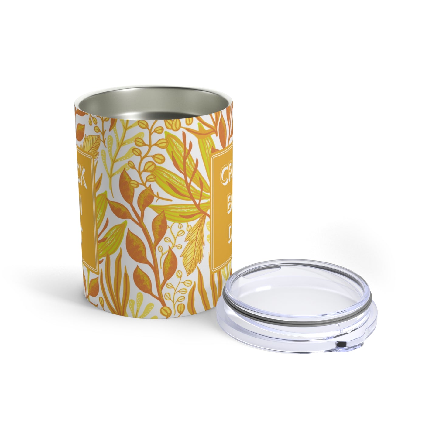 Mahjong Tumbler, Yellow (10oz, Nature Pattern)- Perfect MAHJ gift! Every Mahjongg game needs a beverage, and Crack, Bam, Dot- this is it!