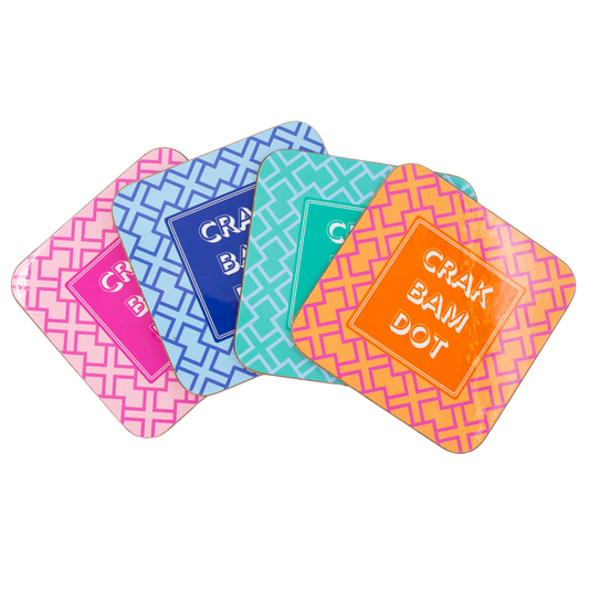 Mahjong Coasters, 4 Set  | Gift or Prize | Green, Pink, Blue, Orange