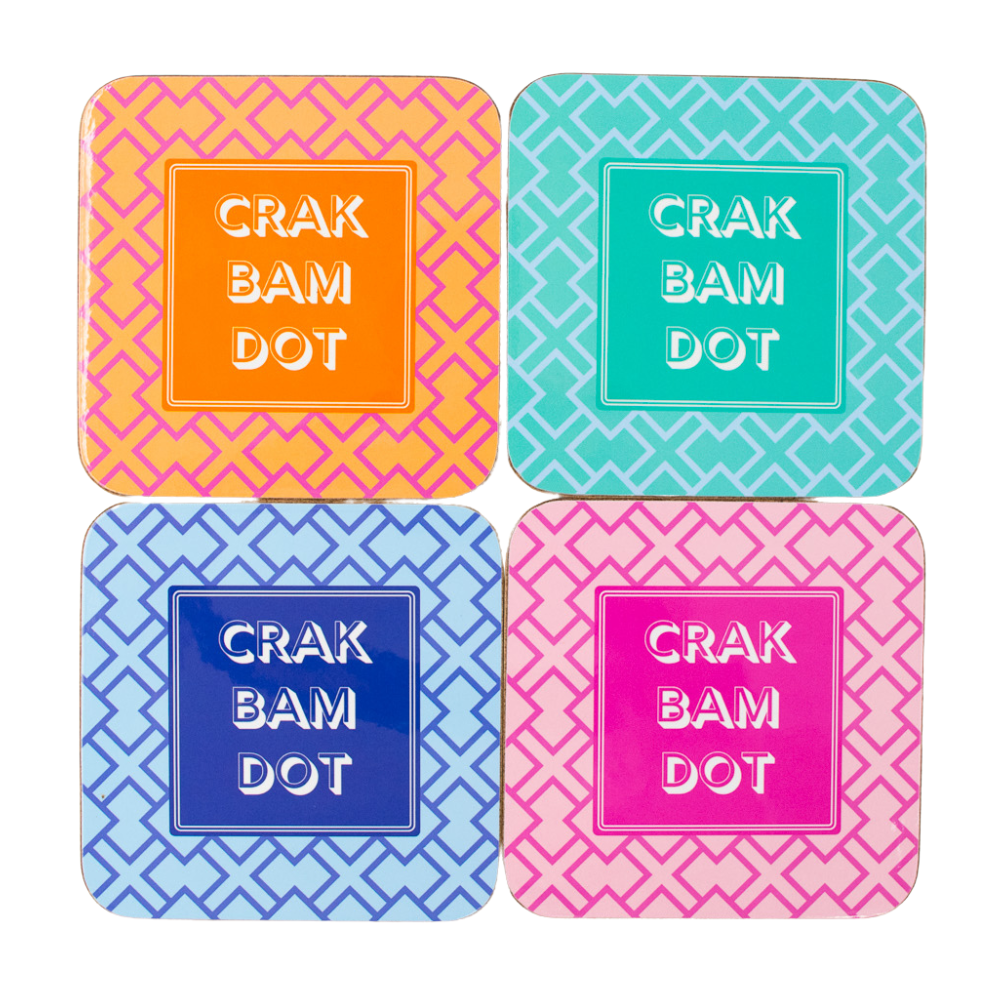 Mahjong Coasters, 4 Set  | Gift or Prize | Green, Pink, Blue, Orange
