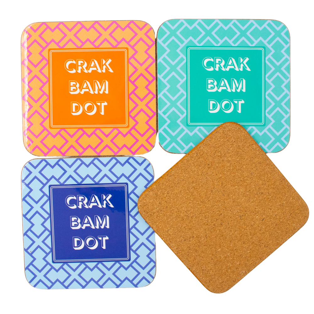 Mahjong Coasters, 4 Set  | Gift or Prize | Green, Pink, Blue, Orange