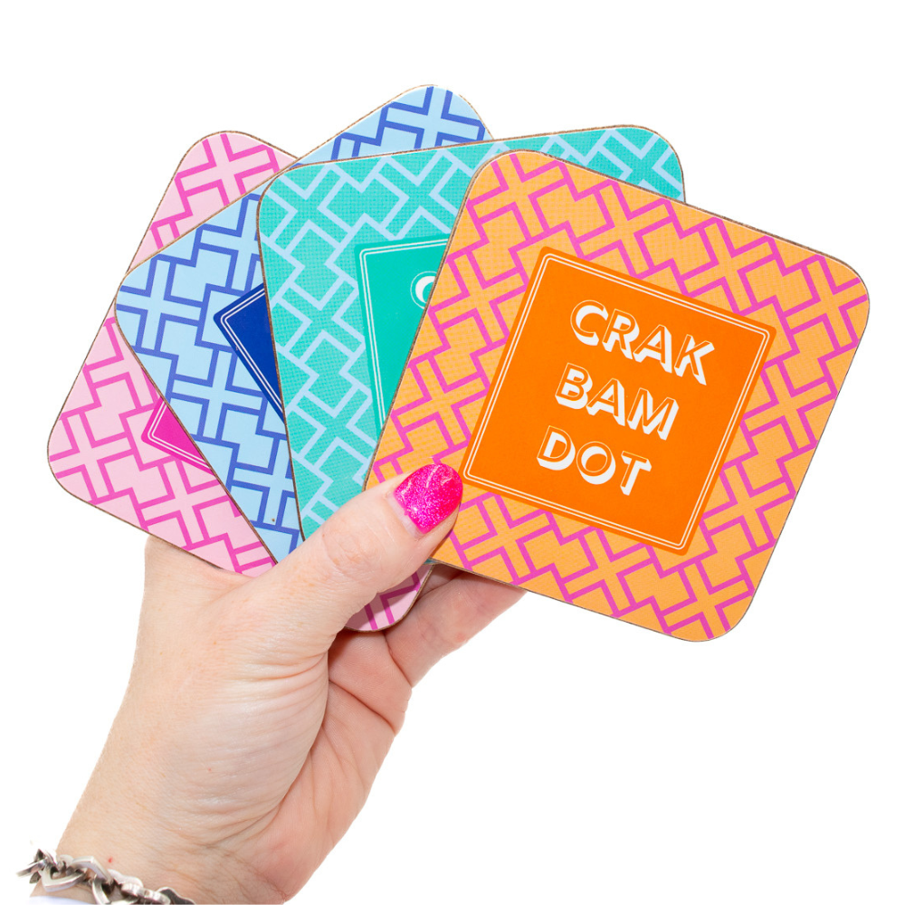Mahjong Coasters, 4 Set  | Gift or Prize | Green, Pink, Blue, Orange