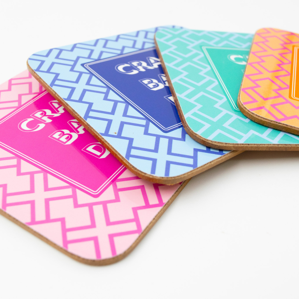 Mahjong Coasters, 4 Set  | Gift or Prize | Green, Pink, Blue, Orange