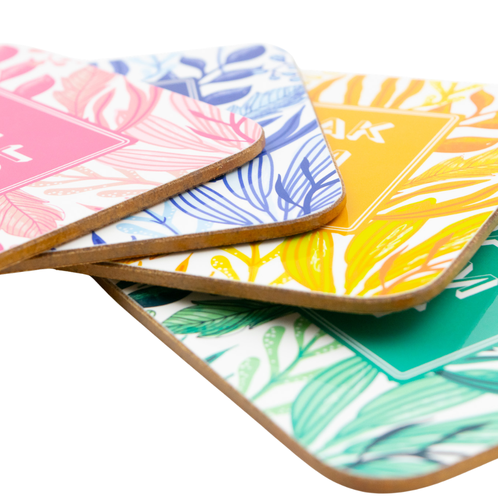 Mahjong Coasters, Set of 4  | Gift or Prize | Green, Pink, Blue, Yellow