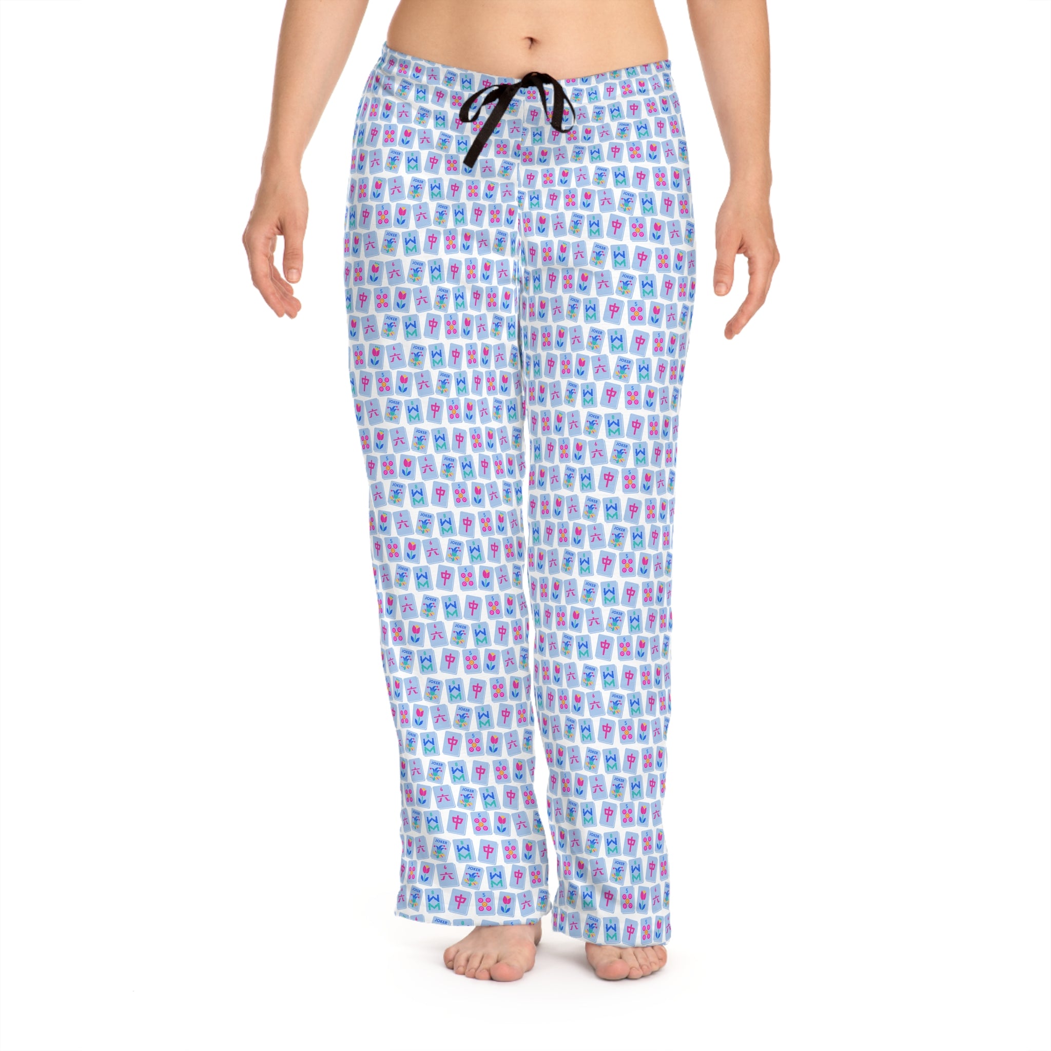 Mahjong Pattern Pajama Pants Colorful Tiles on Relaxed Fit