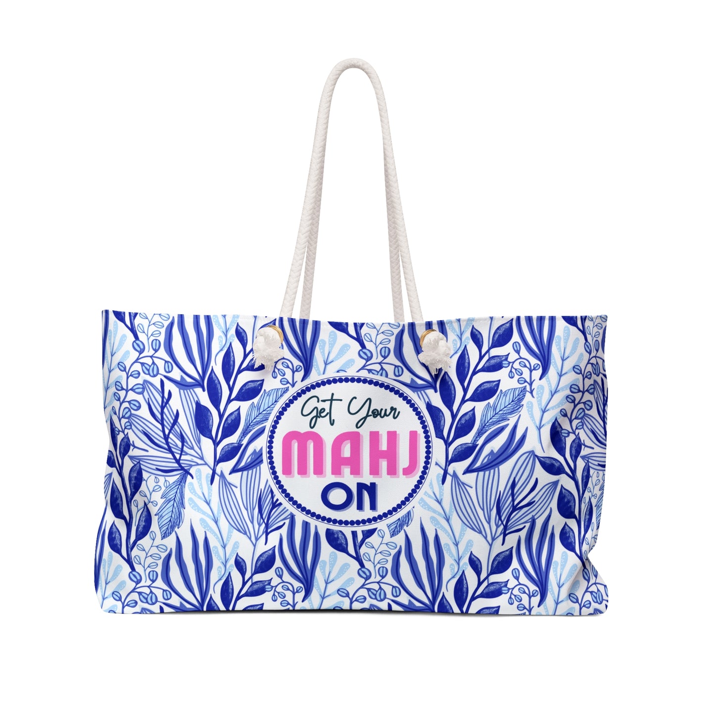Mahjong Tote Bag. Oversize Carrying Bag to Hold Your Mahjongg Tiles, Mah Jongg Accessories and More. Blue Nature Pattern.