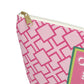 Mahjong Tile & Accessory Bag (T-bottom). Unique Colorful Mahjongg Accessory Pouch Large Enough for Tile Sets. Pink Geometric Pattern.