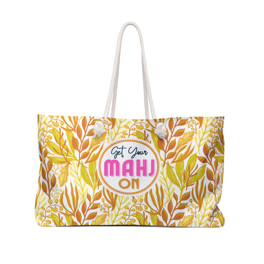 Mahjong Tote Bag. Oversize Carrying Bag to Hold Your Mahjongg Tiles, Mah Jongg Accessories and More. Yellow Nature Pattern.