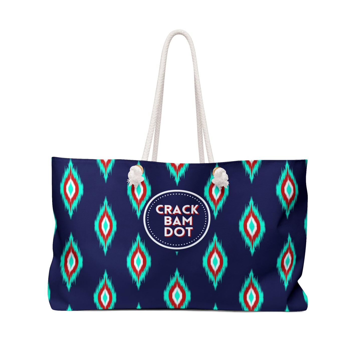 Mahjong Tote Bag. Oversize Carrying Bag to Hold Your Mahjongg Tiles, Mah Jongg Accessories and More. Navy Red IKAT Pattern.