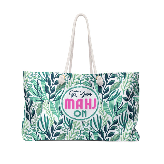 Mahjong Tote Bag. Oversize Carrying Bag to Hold Your Mahjongg Tiles, Mah Jongg Accessories and More. Green Nature Pattern