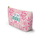 Mahjong Tile & Accessory Bag (T-bottom). Unique Colorful Mahjongg Accessory Pouch Large Enough for Tile Sets. Pink Nature Pattern.